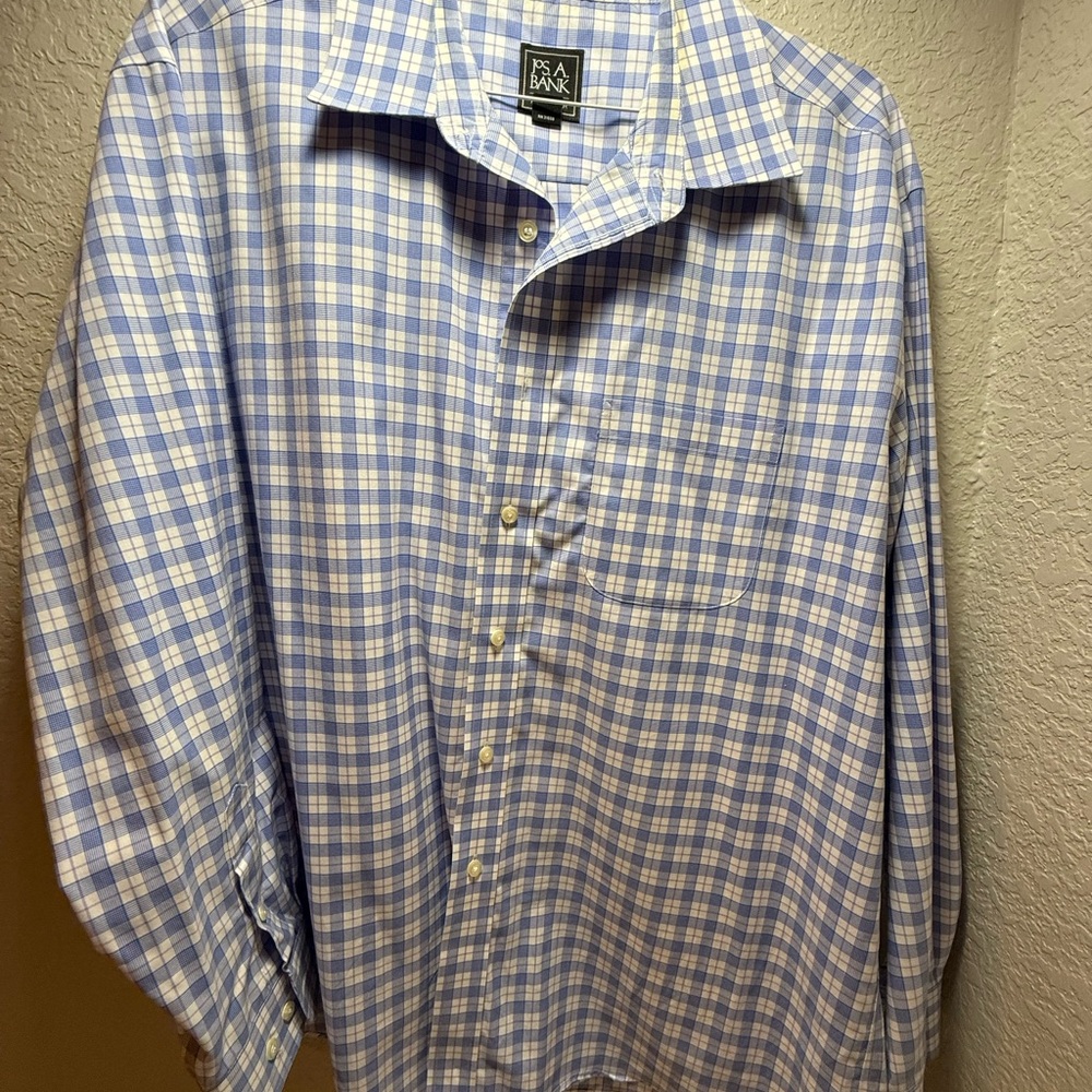 Jos. A. Bank Light Blue and White Plaid Men's Shirt